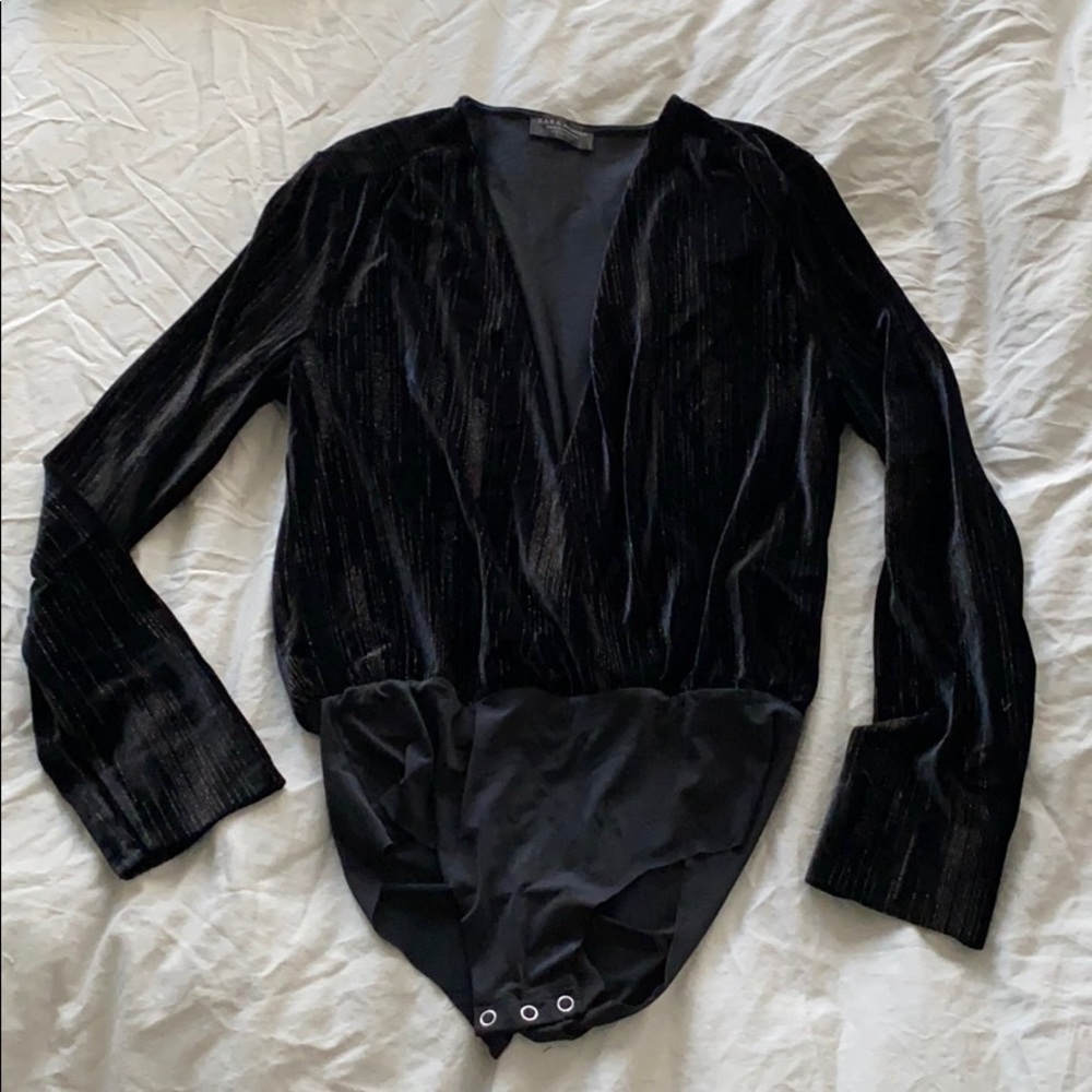 Zara black velvet long sleeve body suit